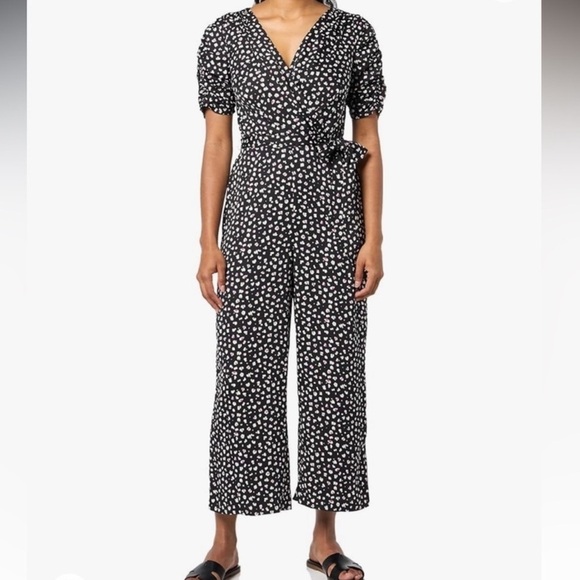 DKNY womens Belted V-neck Ruched Sleeve jumpsuit - Picture 1 of 6